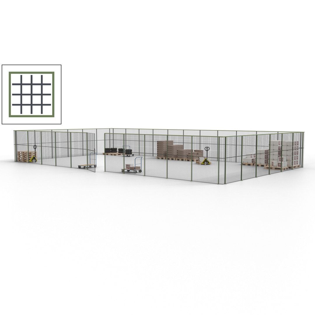 Maschinen Schutzgitter - Hallentrennwand - Sicherheitszaun - Tür - 51 m - 2.200 x 16.900 x 9.400 mm (HxBxT) - enzianblau