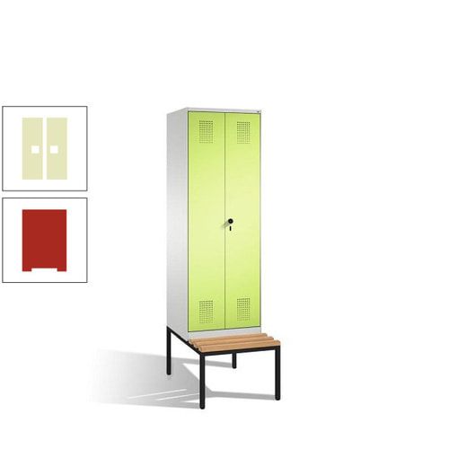 Doppel-Spind, Garderobenschrank, Buche Sitzbank untergebaut, 2 Abteile a 300 mm, Korpus anthrazitgrau, Tür anthrazitgrau, 2.090 x 600 x 815 mm (HxBxT)