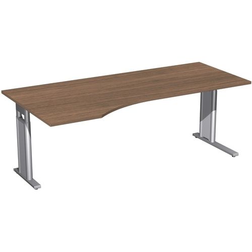Eckschreibtisch, Ecke links, Füße einseitig verkürzt, C-Fuß Pro, höhenverstellbar, 680-820 x 1.600 x 1.000 mm (HxBxT), Gestell silber, Dekor Ahorn