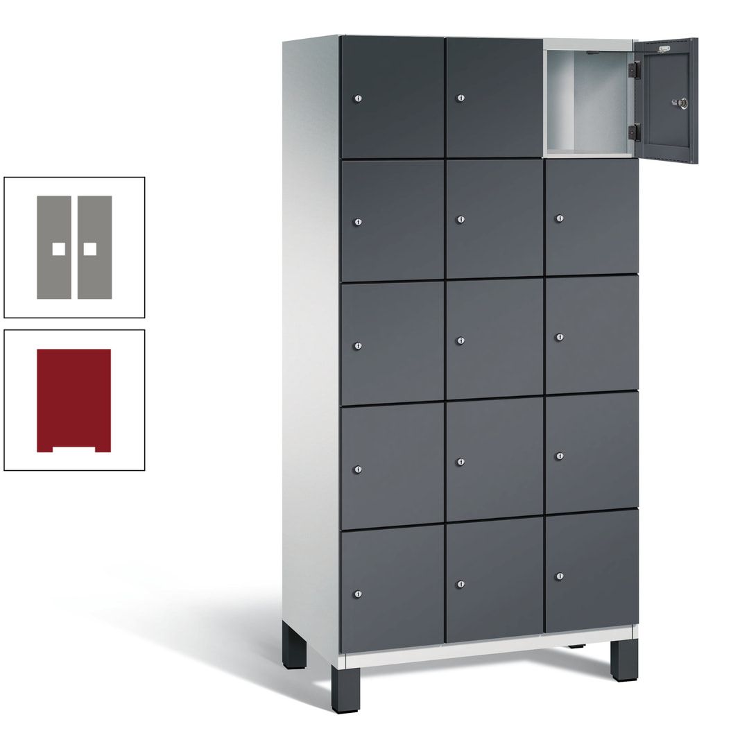 Fächerschrank, Stahlschrank, 15 Fächer, Türöffnungsbegrenzer, Füße, 1.980 x 900 x 525 mm (HxBxT), Korpus anthrazitgrau, Front anthrazitgrau