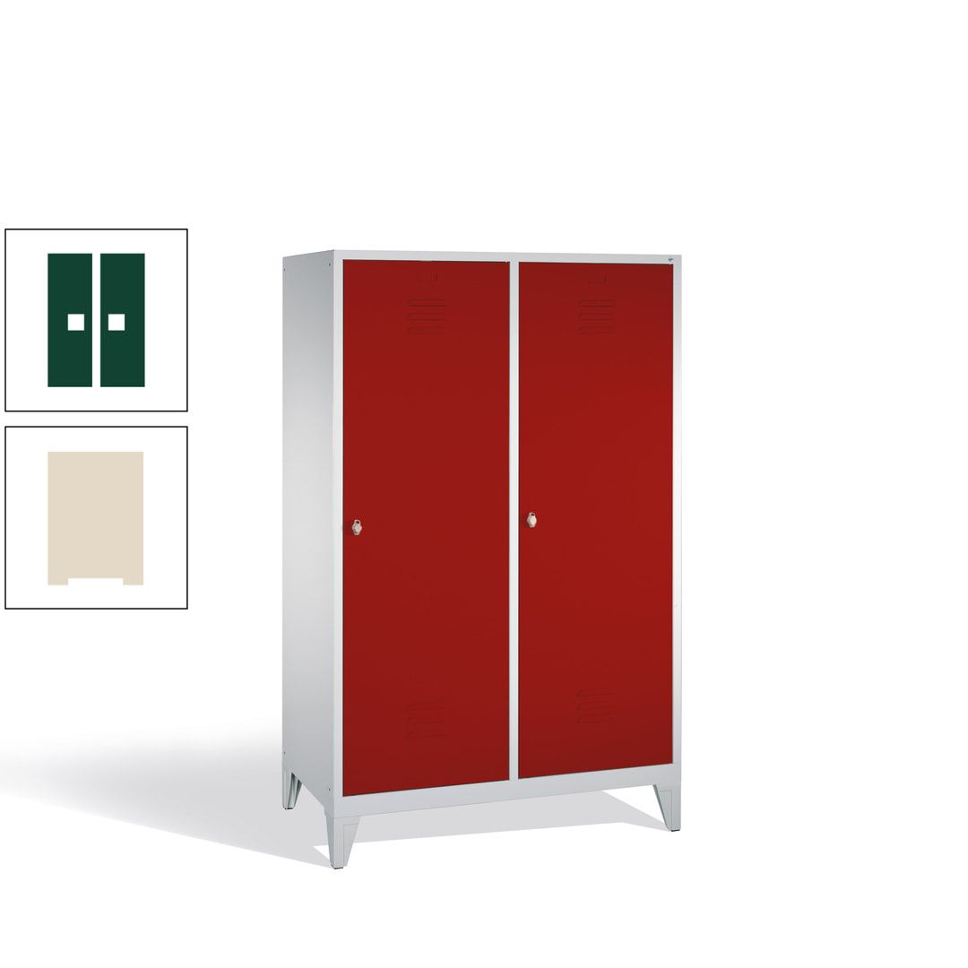 Doppel-Spind mit 2 Großtüren, Garderobenschrank mit Füßen, 4 Abteile a 300 mm, Korpus anthrazitgrau, Tür anthrazitgrau, 1.850 x 1.190 x 500 mm (HxBxT)