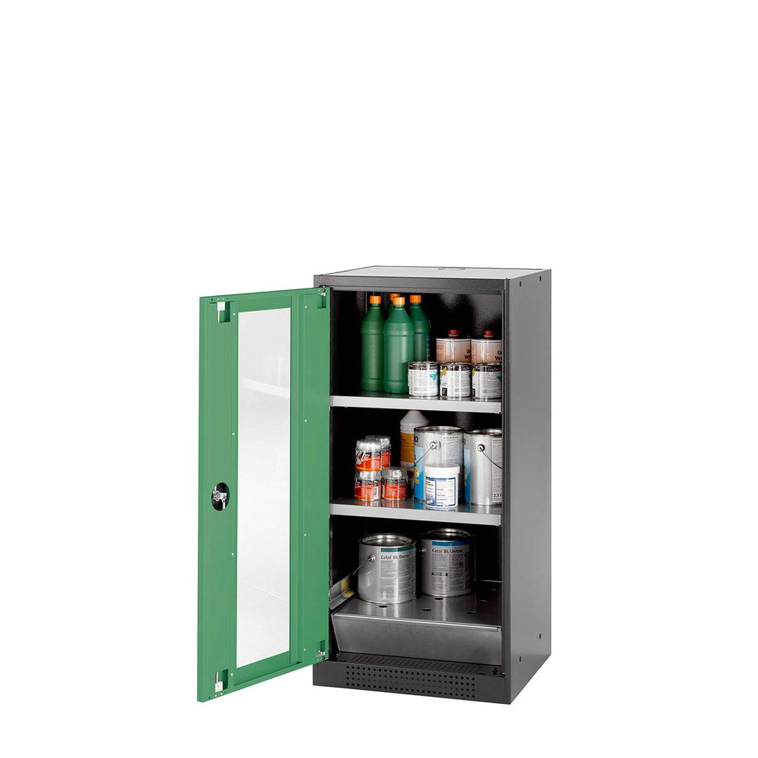 Chemikalienschrank - Flügeltür, enzianblau - Türanschlag links - 2 Fachböden - 1.105 x 545 x 520 mm - Stahl, pulverb.