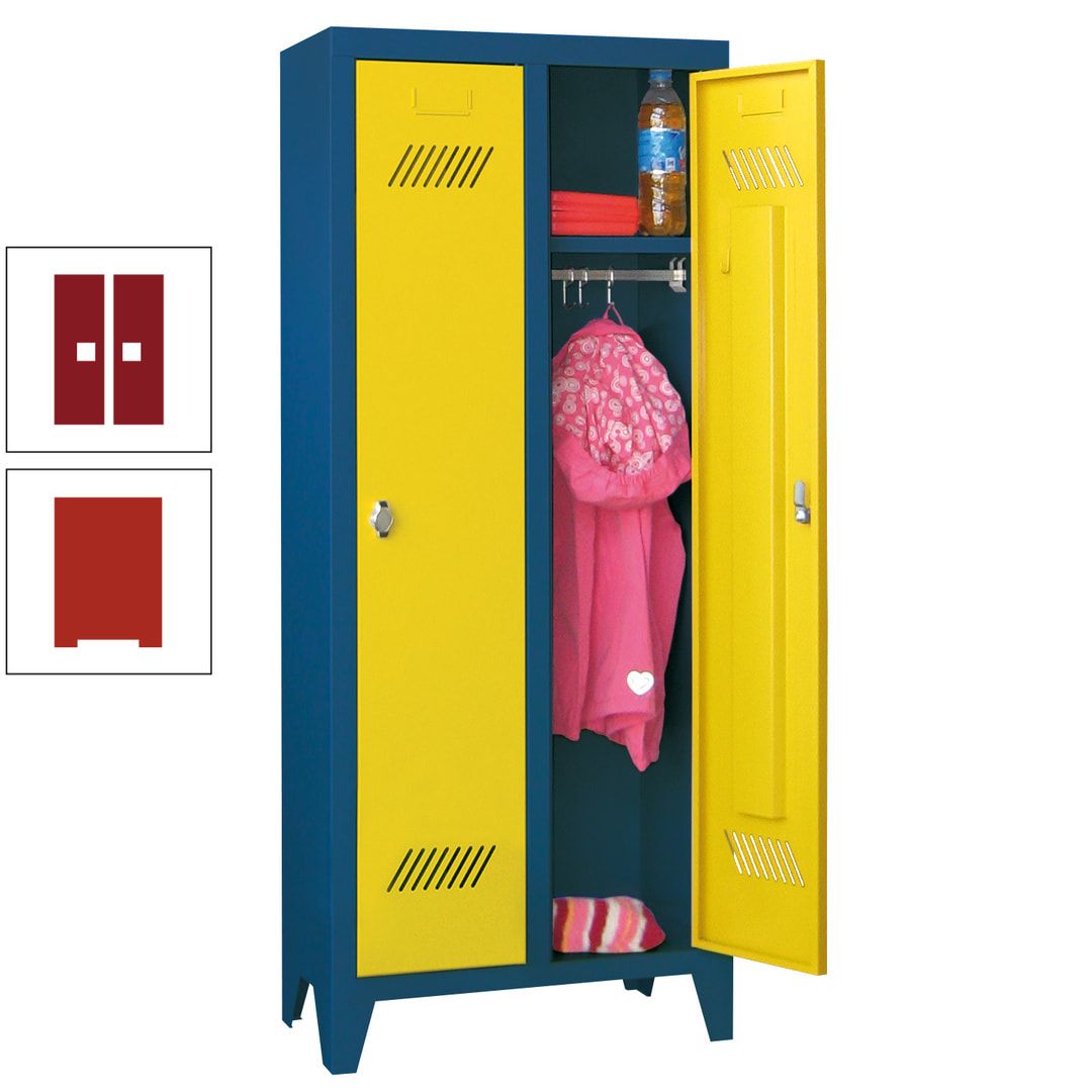 Spindschrank f. Kindergärten - mit Füßen - Höhe 1.300 mm - 2 Abteile a 250 mm - Zylinderschloss - anthrazitgrau