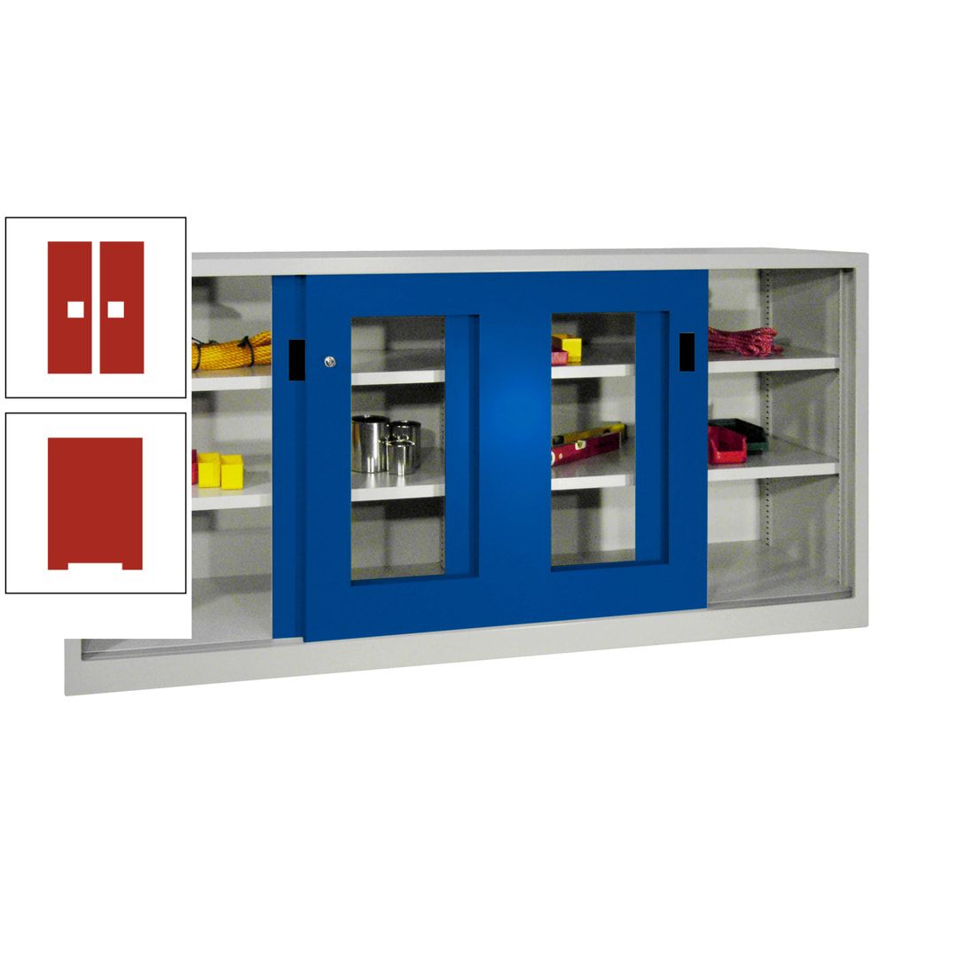 Schiebetürenschrank - Sichtfenstertüren - 1.000x2.000x400 mm (HxBxT) - 4 Böden, gepulvert - Zylinderschloss - anthrazitgrau