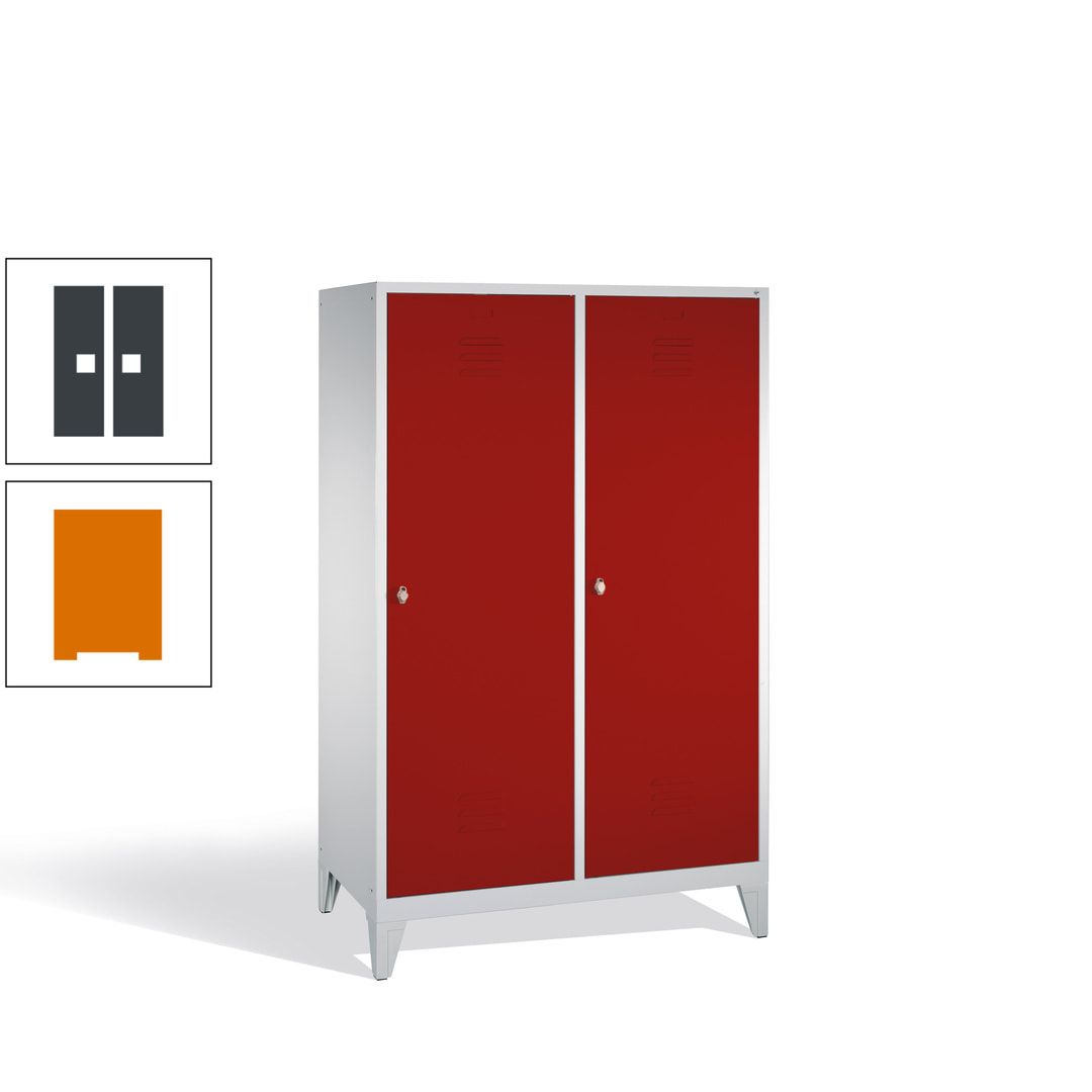Doppel-Spind mit 2 Großtüren, Garderobenschrank mit Füßen, 4 Abteile a 300 mm, Korpus anthrazitgrau, Tür anthrazitgrau, 1.850 x 1.190 x 500 mm (HxBxT)
