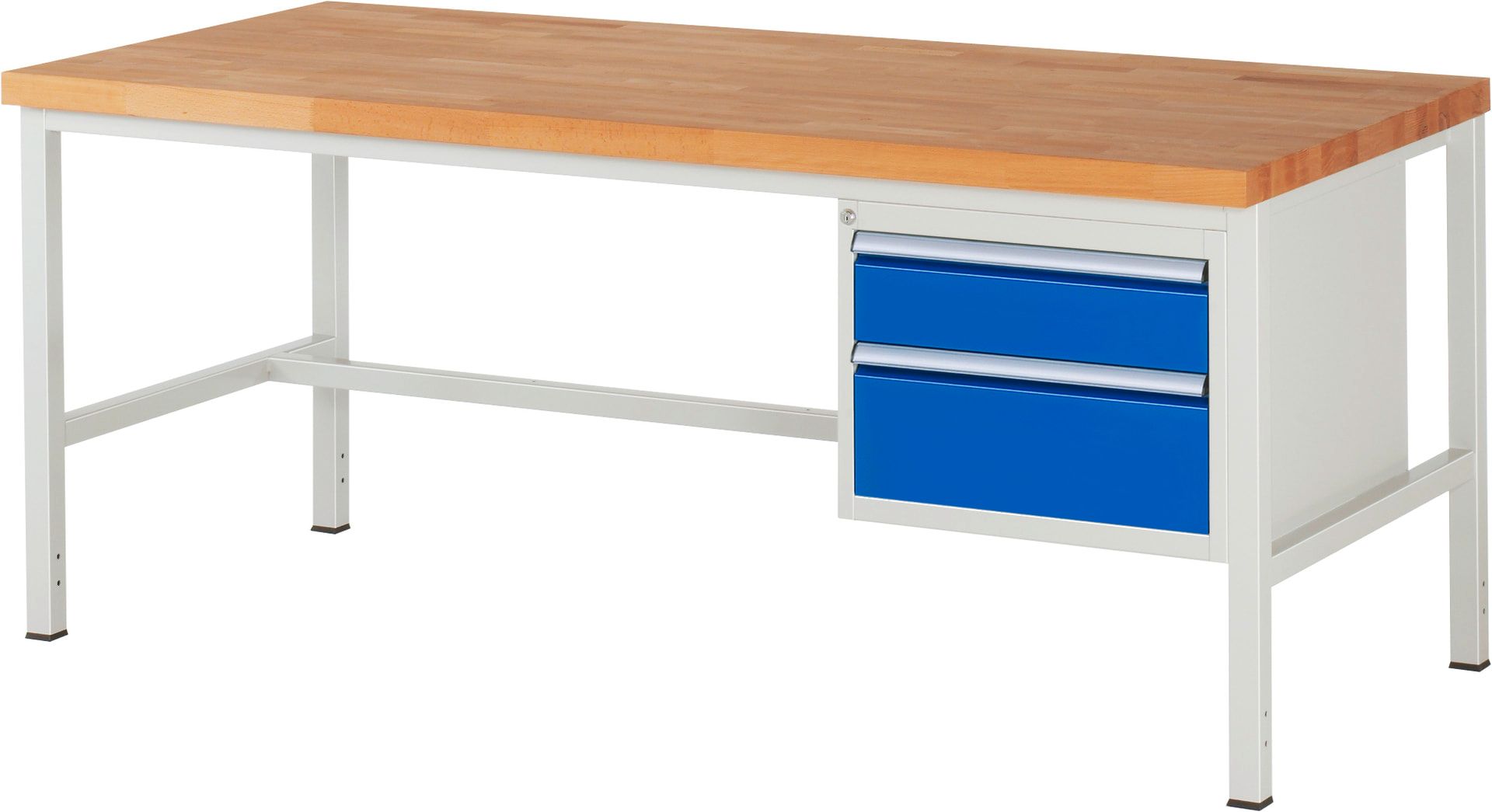 Werkbank - 2 Schubladen - Teilauszug - 150:1 / 210:1 - Höhe 840-1.040 mm - 2.000 x 900 mm - 1.250 kg - Buche - Anthrazitgrau