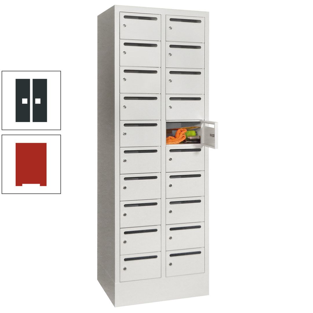 Postverteilerschrank, Schließfachschrank, 2 Abteile a 300 mm, 20 Fächer, 1.850 x 600 x 500 mm (HxBxT), Korpus anthrazitgrau, Front anthrazitgrau