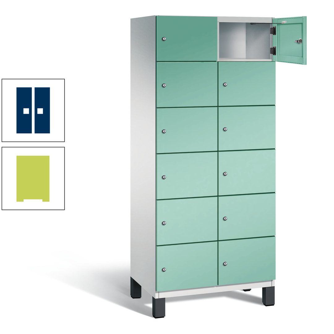 Fächerschrank, Stahlschrank, 12 Fächer, Türöffnungsbegrenzer, Füße, 1.980 x 800 x 525 mm (HxBxT), Korpus anthrazitgrau, Front anthrazitgrau