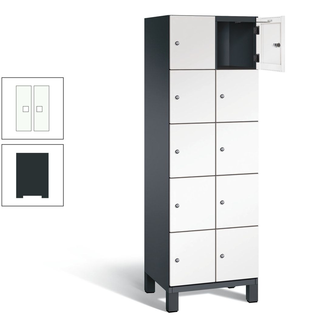 Fächerschrank, Stahlschrank, 10 Fächer, Türöffnungsbegrenzer, Füße, 1.980 x 600 x 525 mm (HxBxT), Korpus anthrazitgrau, Front anthrazitgrau