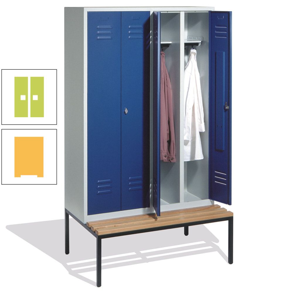 Doppel-Spindschrank, Buche Sitzbank untergebaut, 4 Abteile a 300 mm, Korpus lichtgrau, Tür anthrazitgrau, 2.090 x 1.190 x 815 mm (HxBxT)