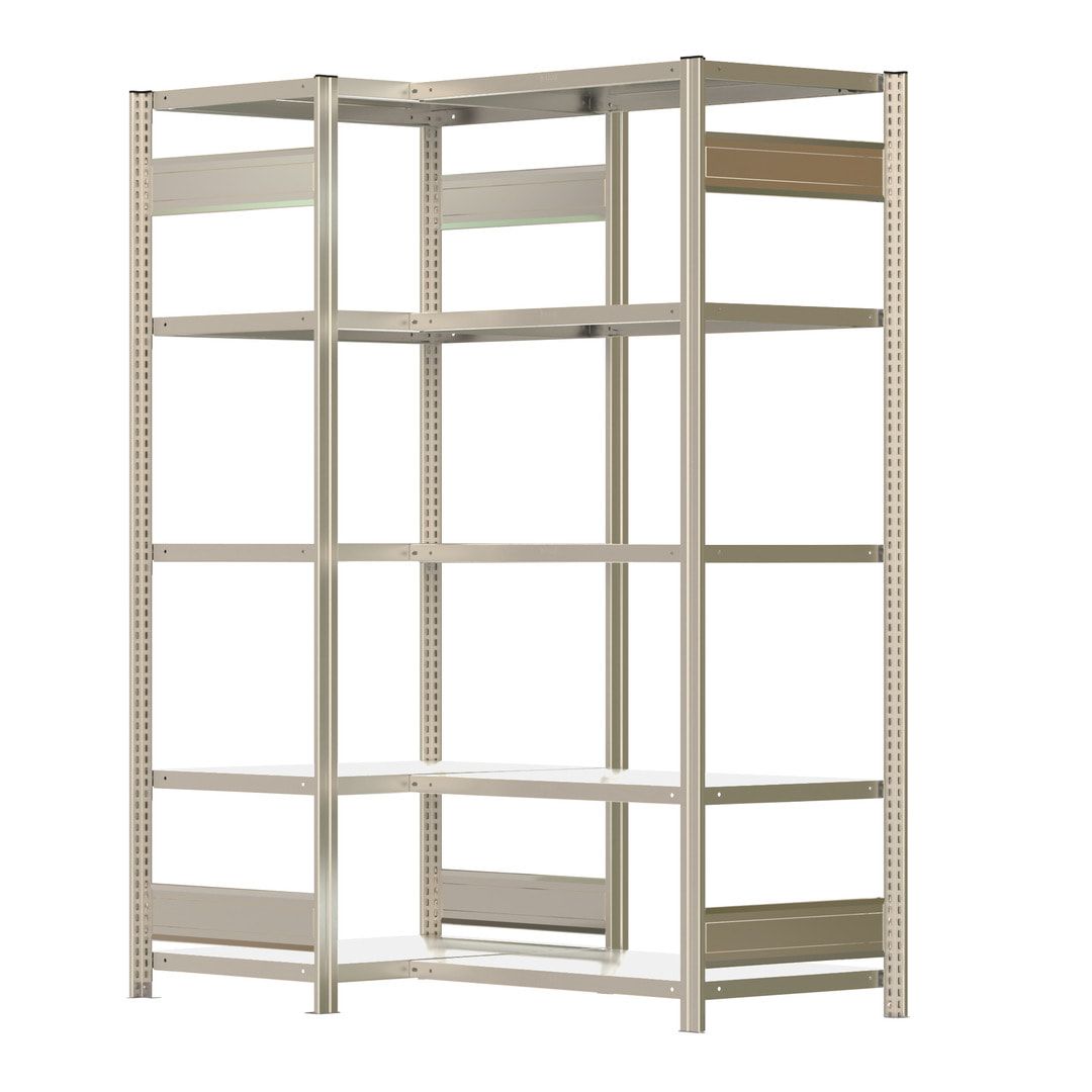 Eckregal mit 5 Stahlfachböden - 150 kg - 2.000 x 1.201 x 931 mm (HxBxT) - verzinkt - Fachbodenregal - BERT