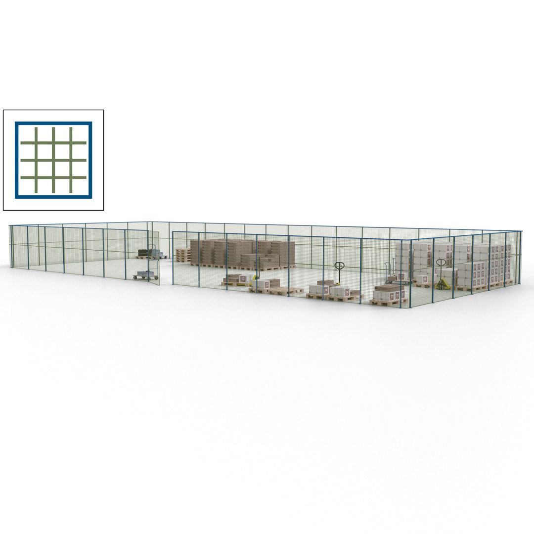 Maschinen Schutzgitter - Hallentrennwand - Sicherheitszaun - Tür - 63 m - 2.200 x 22.900 x 9.400 mm (HxBxT) - enzianblau