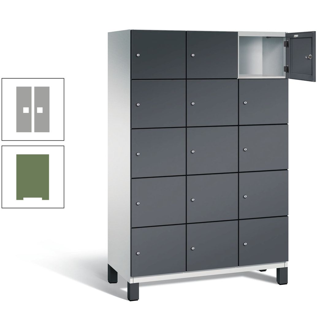 Fächerschrank, Stahlschrank, 15 Fächer, Türöffnungsbegrenzer, Füße, 1.980 x 1.200 x 525 mm (HxBxT), Korpus anthrazitgrau, Front anthrazitgrau