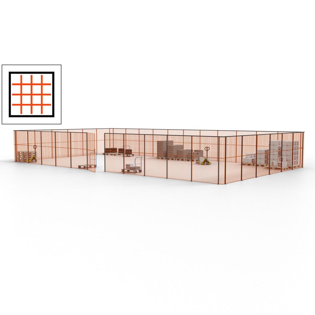 Maschinen Schutzgitter - Hallentrennwand - Sicherheitszaun - Tür - 51 m - 2.200 x 16.900 x 9.400 mm (HxBxT) - enzianblau