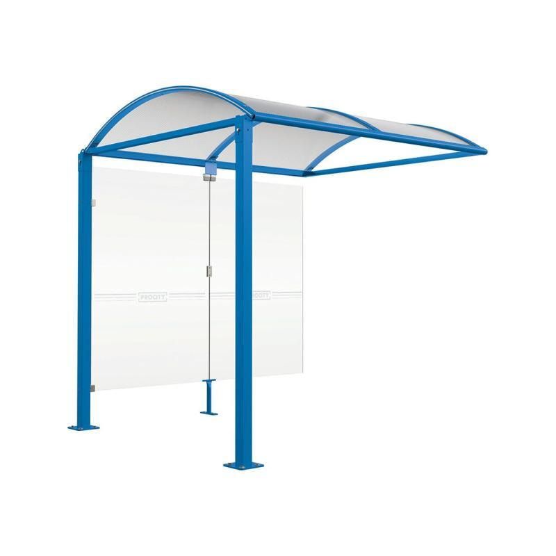 Fahrradunterstand, Fahrradüberdachung, All-in-One + Zusatz, Sicherheitsglas, 2.635 x 5.000 x 2.090 mm (HxBxT), auf Bodenplatten, Farbe enzianblau