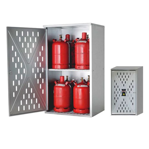 Gasflaschenschrank, Flaschenschrank, für 5 kg, 11 kg oder 33 kg Propangas, Flüssiggas, Rückwand, Bodenrost, Zwischenrost, 1.500 x 840 x 690 mm (HxBxT)