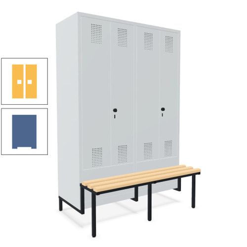 Doppel-Spind, Garderobenschrank, Buche Sitzbank integriert, 4 Abteile 300 mm, Korpus anthrazitgrau, Tür anthrazitgrau, 1.850 x 1.200 x 815 mm (HxBxT)