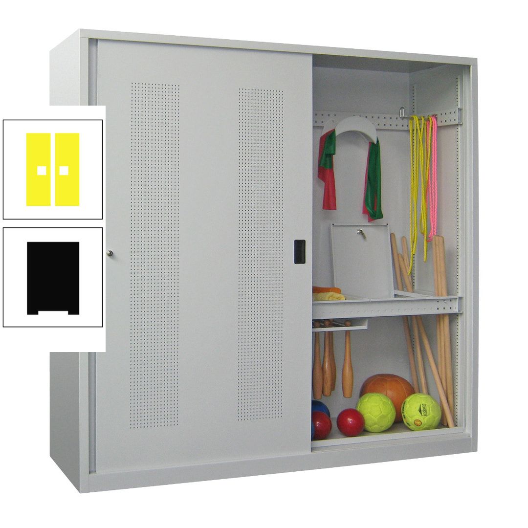 Ballschrank - Schiebetüren mit Lochfeld - Trennwand - 1.950x2.000x600 mm (HxBxT) - anthrazitgrau