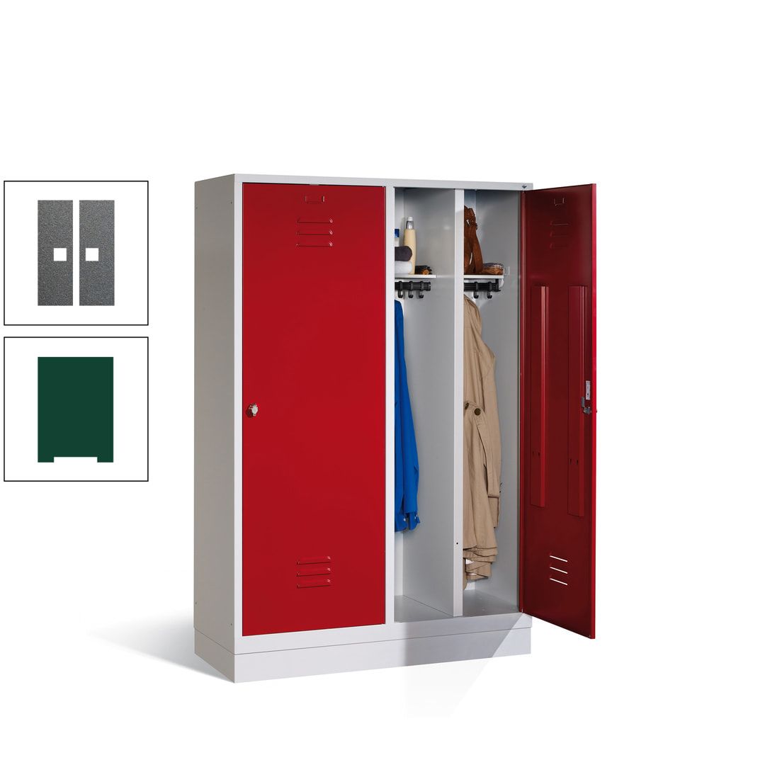Doppel-Spind mit Großtüren, Garderobenschrank mit Sockel, 4 Abteile a 300 mm, Korpus anthrazitgrau, Tür anthrazitgrau, 1.800 x 1.190 x 500 mm (HxBxT)