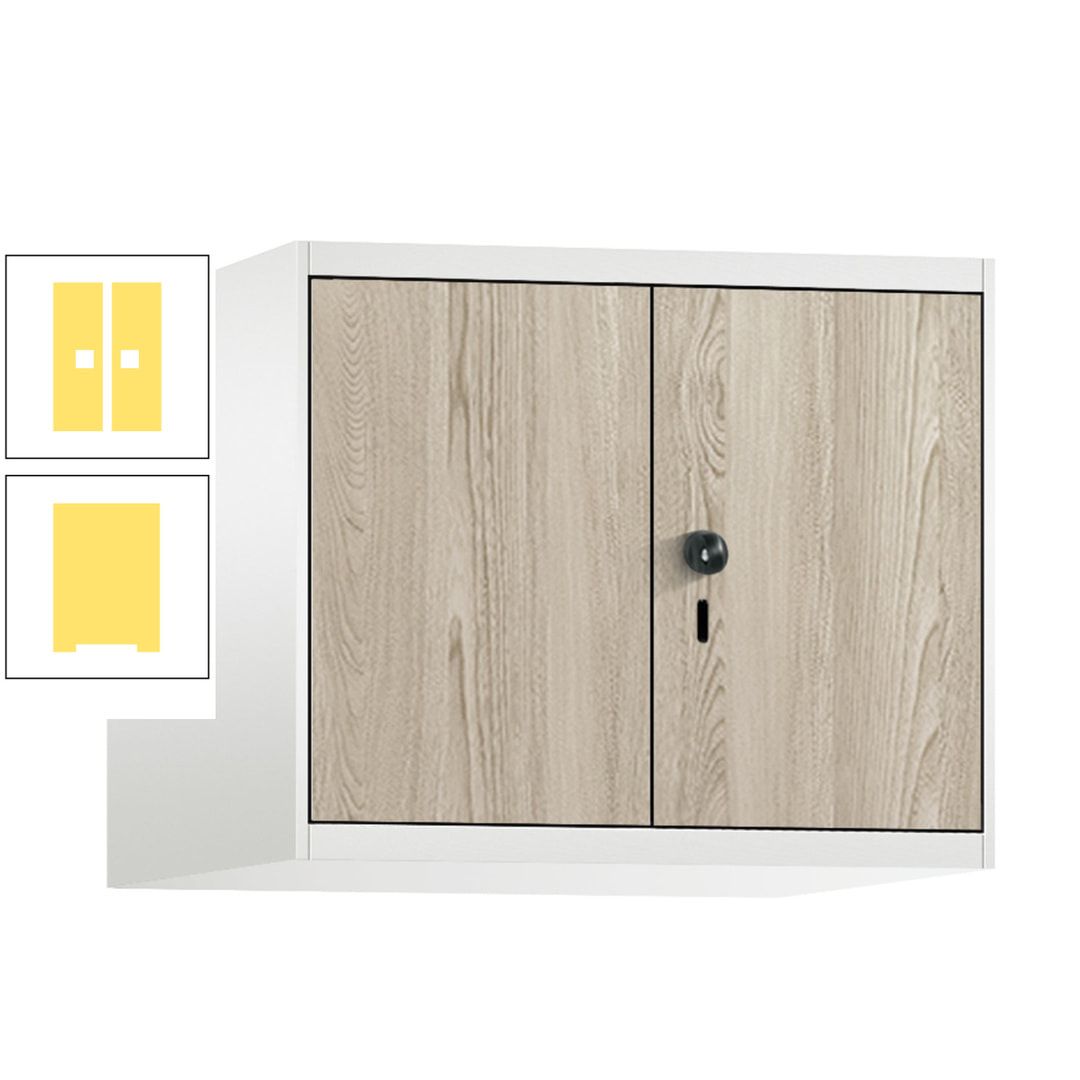 Aufsatzschrank, Schrankaufsatz, Türen paarweise, 2 Fächer a 300 mm, Farbe Pastellgelb, Tür anthrazitgrau , 500 x 600 x 500 mm (HxBxT)