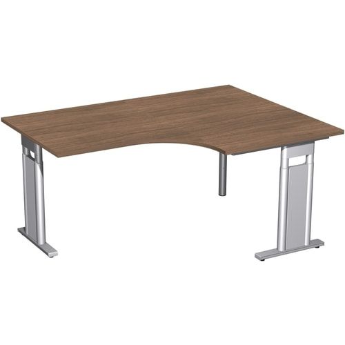 Eckschreibtisch, Eckteil 800 mm, rechts, Füße einseitig verkürzt, C-Fuß Pro, höhenverstellbar, 680-820 x 1.600 x 1.200 mm (HxBxT), Dekor Ahorn