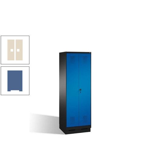 Doppel-Spind, Doppeltüren, Garderobenschrank mit Sockel, 2 Abteile a 300 mm, Korpus anthrazitgrau, Tür anthrazitgrau, 1.800 x 600 x 500 mm (HxBxT)