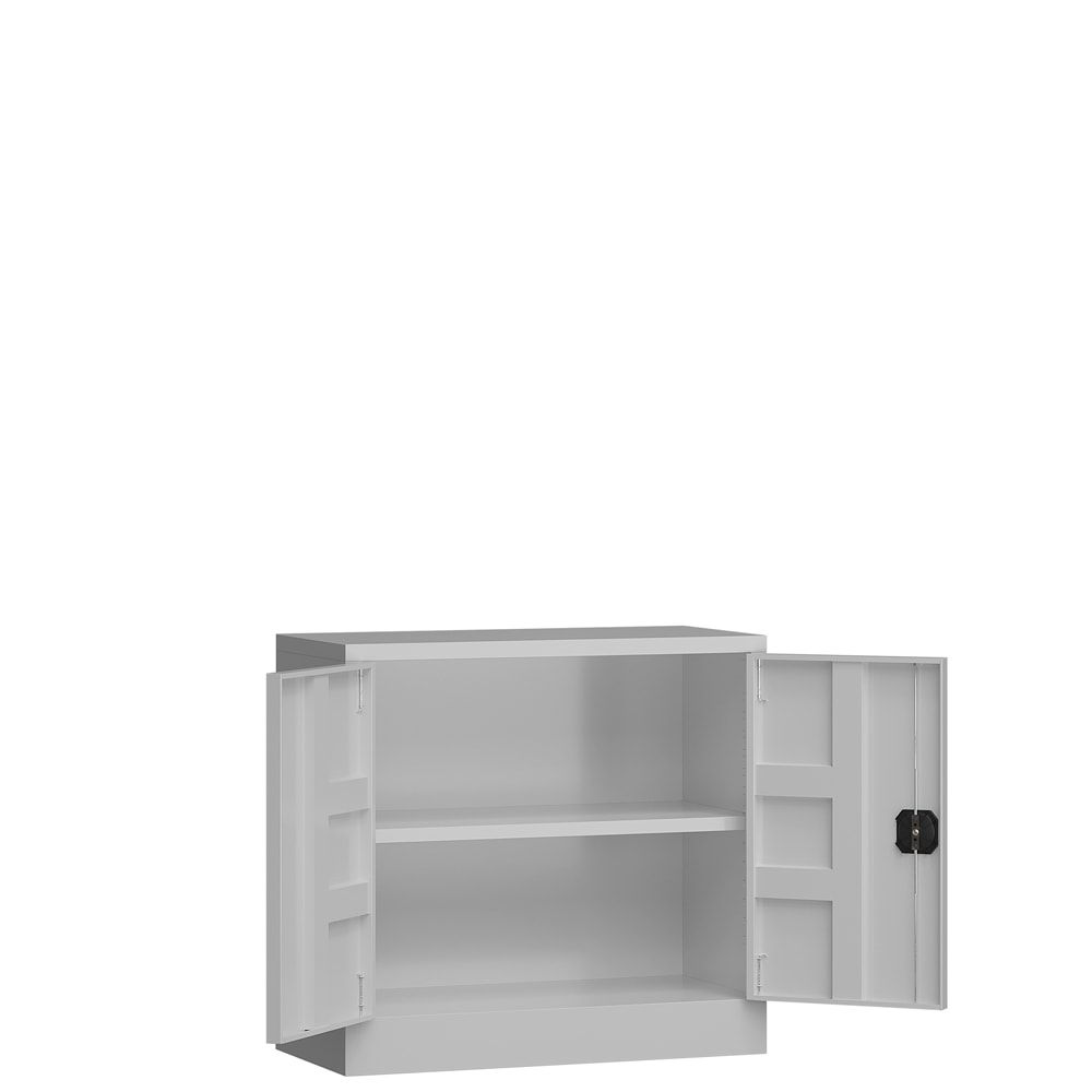 Aktenschrank, Büroschrank, abschließbar, Flügeltüren, 1 Fachboden, 750 x 800 x 380 mm (HxBxT), Stahl, Korpus und Türen lichtgrau