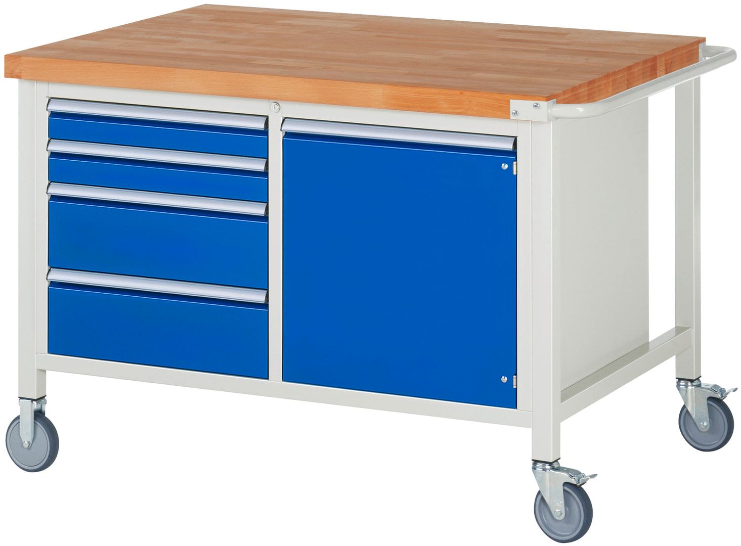 Mobile Werkbank, Schrank - 4 Schubladen - Teilauszug - 90:2 / 180:2 - 880 x 1.250 x 900 mm (HxBxT) - 450 kg - Buche - Anthrazitgrau