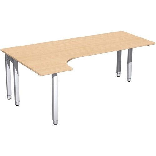 Eckschreibtisch, Ecke links, Füße einseitig verkürzt, 4-Fuß Quadrat Pro, höhenverstellbar, 680-800 x 1.600 x 1.200 mm (HxBxT), Dekor Ahorn