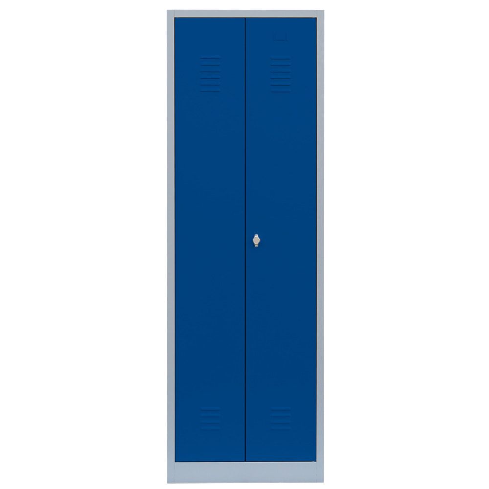 Geräteschrank, Mehrzweckschrank, 2 Abteile, 1.800 x 600 x 500 mm (HxBxT), Drehriegel, Kleiderstange, Stahl, Korpus: lichtgrau, Front: enzianblau