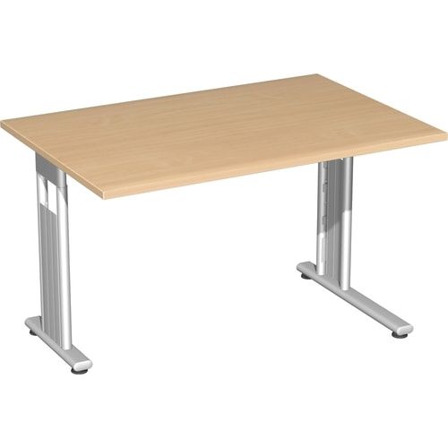 Schreibtisch mit einseitig verkürzt Füßen - C-Fuß Flex - Bürotisch - Konferenztisch - 720 x 1.200 x 800 mm (HxBxT) - Dekor Ahorn - Gestell silber