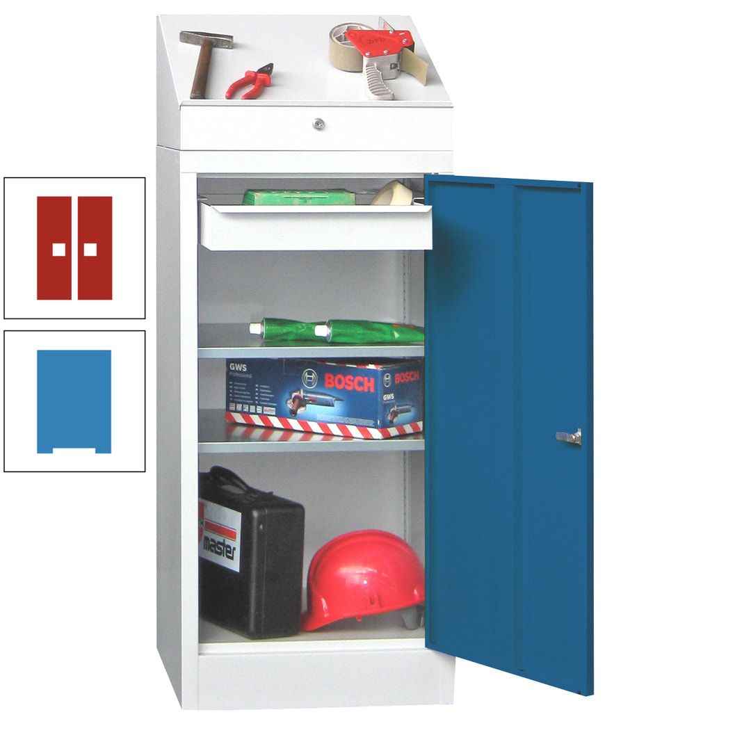 Stehpult mit Schrank - Vollblechtür - 1 Einlegeboden, 1 Ausziehboden, 1 Schublade - 1.270x500x500 mm (HxBxT) - anthrazitgrau