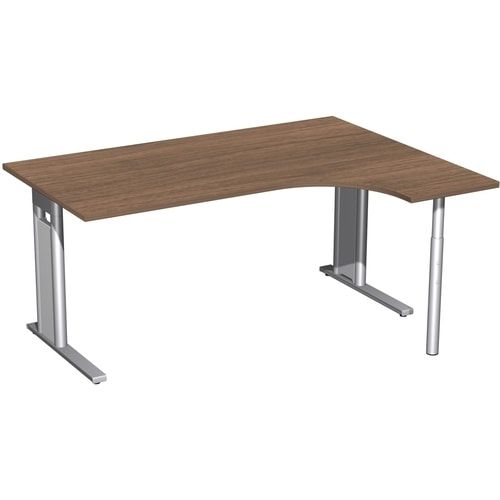 Eckschreibtisch, Ecke rechts, Füße einseitig verkürzt, C-Fuß Pro, 720 x 1.600 x 1.200 mm (HxBxT), Gestell silber, Dekor Ahorn