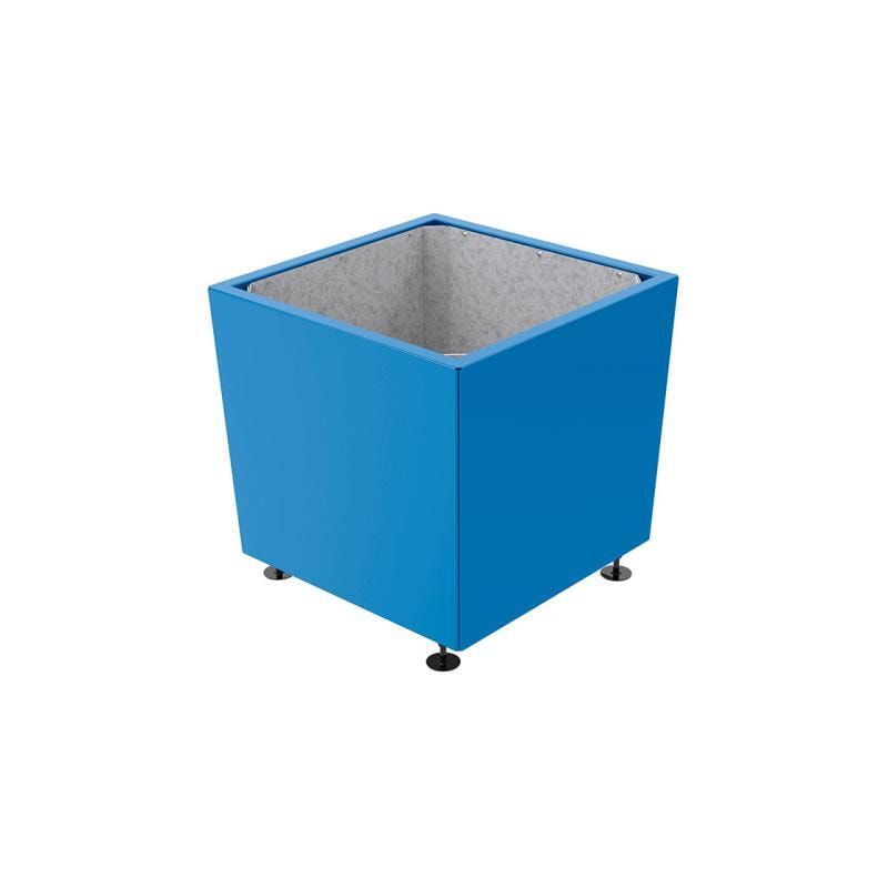 Pflanzkübel, 2 mm Stahlblech fvz, innen Blech feuerverzinkt mit Verladungsgriffen, verstellbare Füße, 760 x 785 x 785 mm (HxBxT), enzianblau