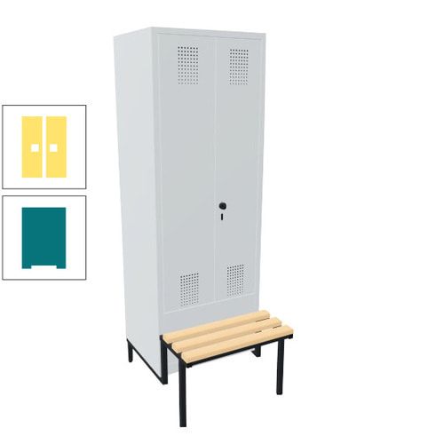 Doppel-Spind, Garderobenschrank, Buche Sitzbank integriert, 2 Abteile a 400 mm, Korpus anthrazitgrau, Tür anthrazitgrau, 1.850 x 800 x 815 mm (HxBxT)