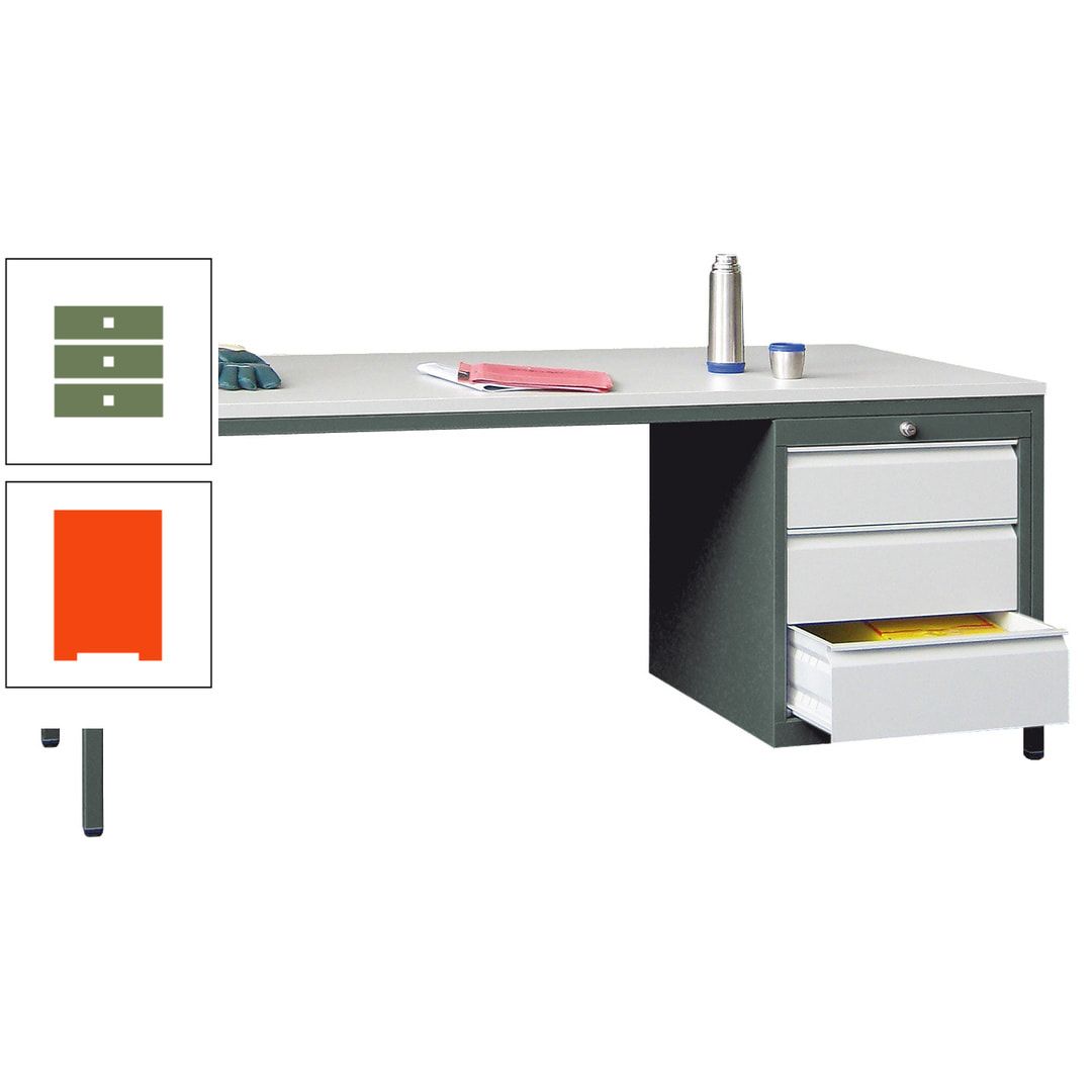Meisterschreibtisch - 3 Schubladen 150 / 175 mm - 720 x 1.700 x 800 mm (HxBxT) - anthrazitgrau