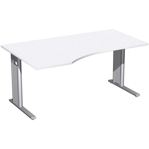 Eckschreibtisch, Ecke links, Füße einseitig verkürzt, C-Fuß Pro, 720 x 1.600 x 1.000 mm (HxBxT), Gestell silber, Dekor Ahorn
