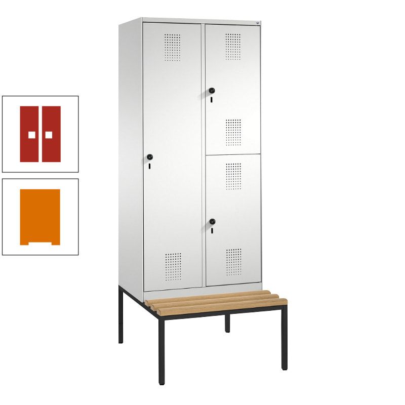 Garderobenschrank, Spind ein- und doppelstöckig Sitzbank, 2 Abteile, 3 Fächer, 2.090 x 800 x 500 mm (HxBxT), Front anthrazitgrau, Korpus anthrazitgrau
