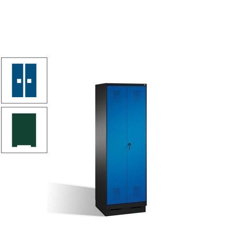Doppel-Spind, Doppeltüren, Garderobenschrank mit Sockel, 2 Abteile a 300 mm, Korpus anthrazitgrau, Tür anthrazitgrau, 1.800 x 600 x 500 mm (HxBxT)