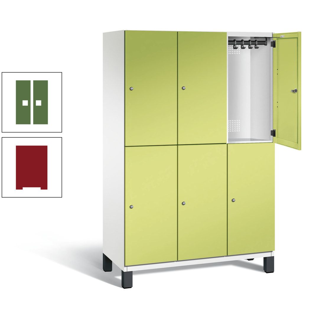 Fächerschrank, Stahlschrank, doppelstöckig, 6 Fächer, Füße, Korpus anthrazitgrau, Tür anthrazitgrau, 1.980 x 1.200 x 525 mm (HxBxT)