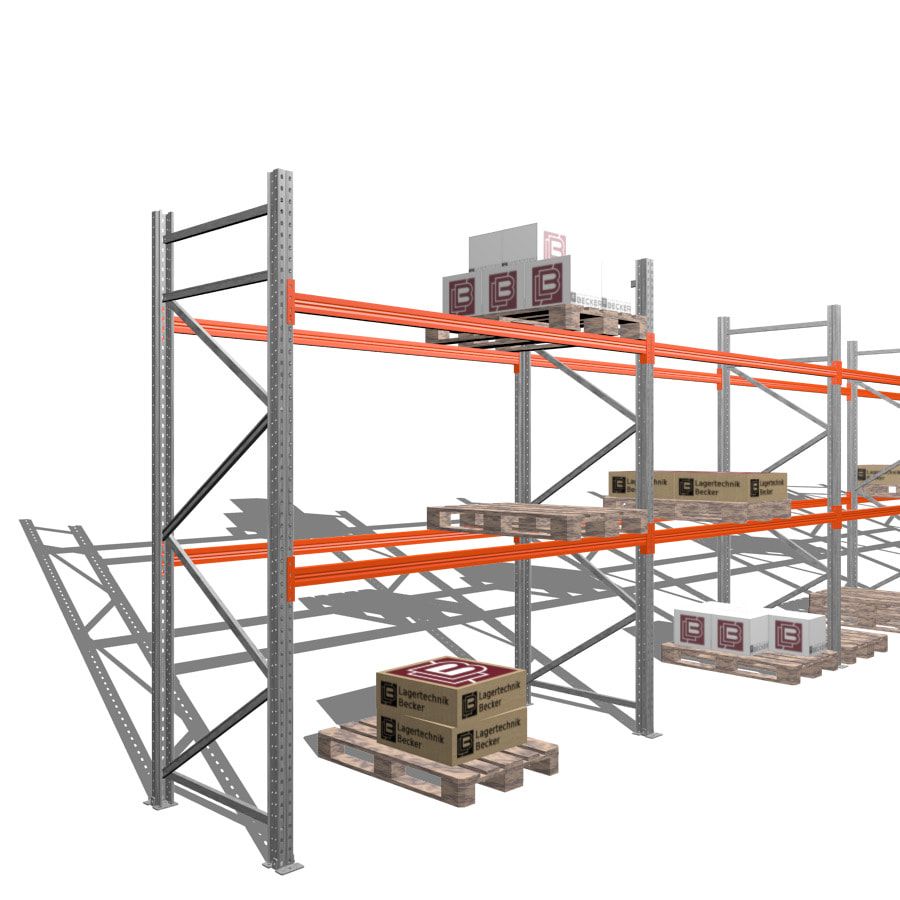 Palettenregal - 1,5 t - 3,0 x 16,9 x 1,1 m - 6 Felder - Schwerlastregal