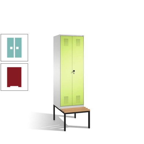 Doppel-Spind, Garderobenschrank, Buche Sitzbank untergebaut, 2 Abteile a 300 mm, Korpus anthrazitgrau, Tür anthrazitgrau, 2.090 x 600 x 815 mm (HxBxT)