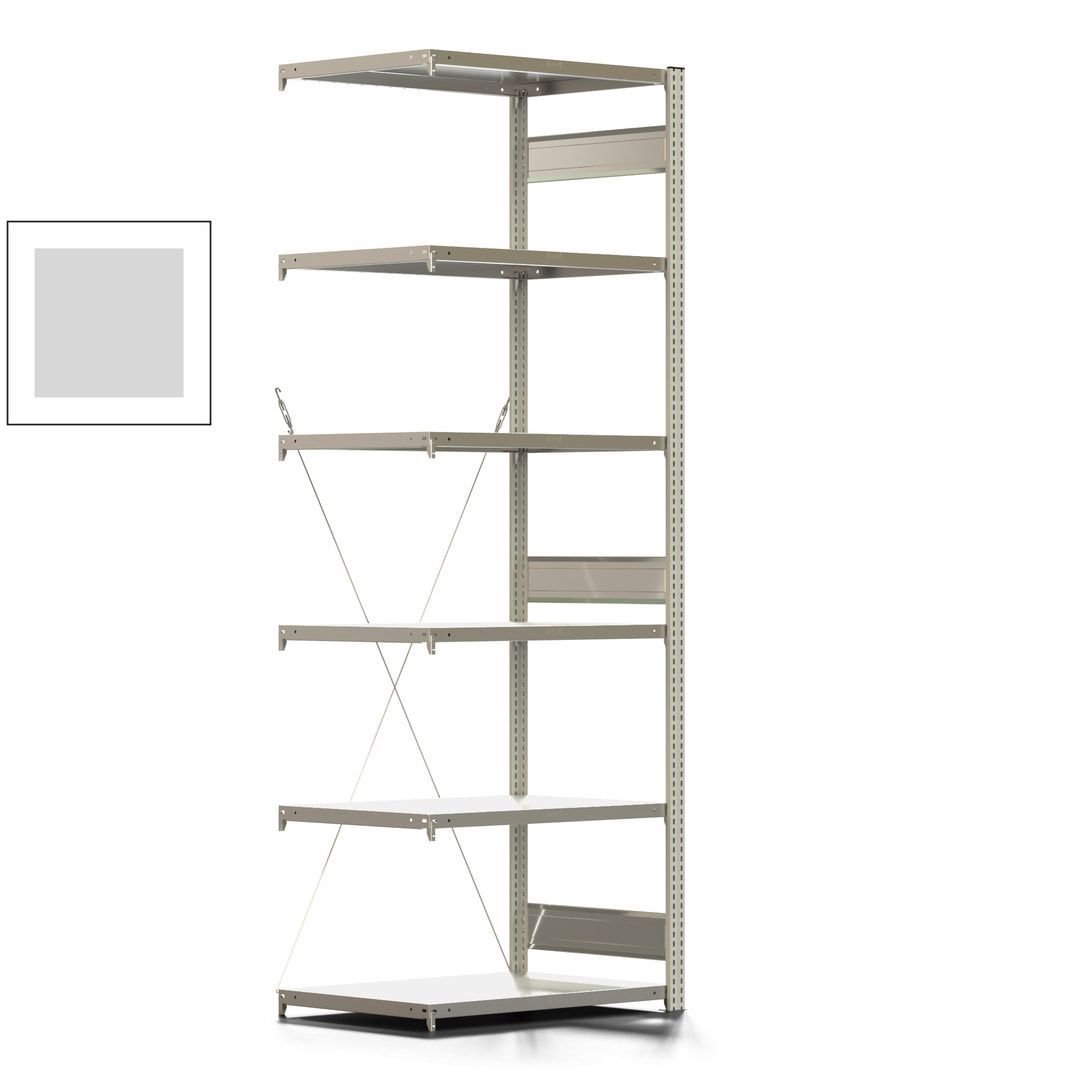 Fachbodenregal mit Tiefenriegel - 350 kg - 2.500 x 875 x 626 mm (HxBxT) - Anbauregal - 6 Böden - enzianblau - Lagerregal - Steckregal BERT