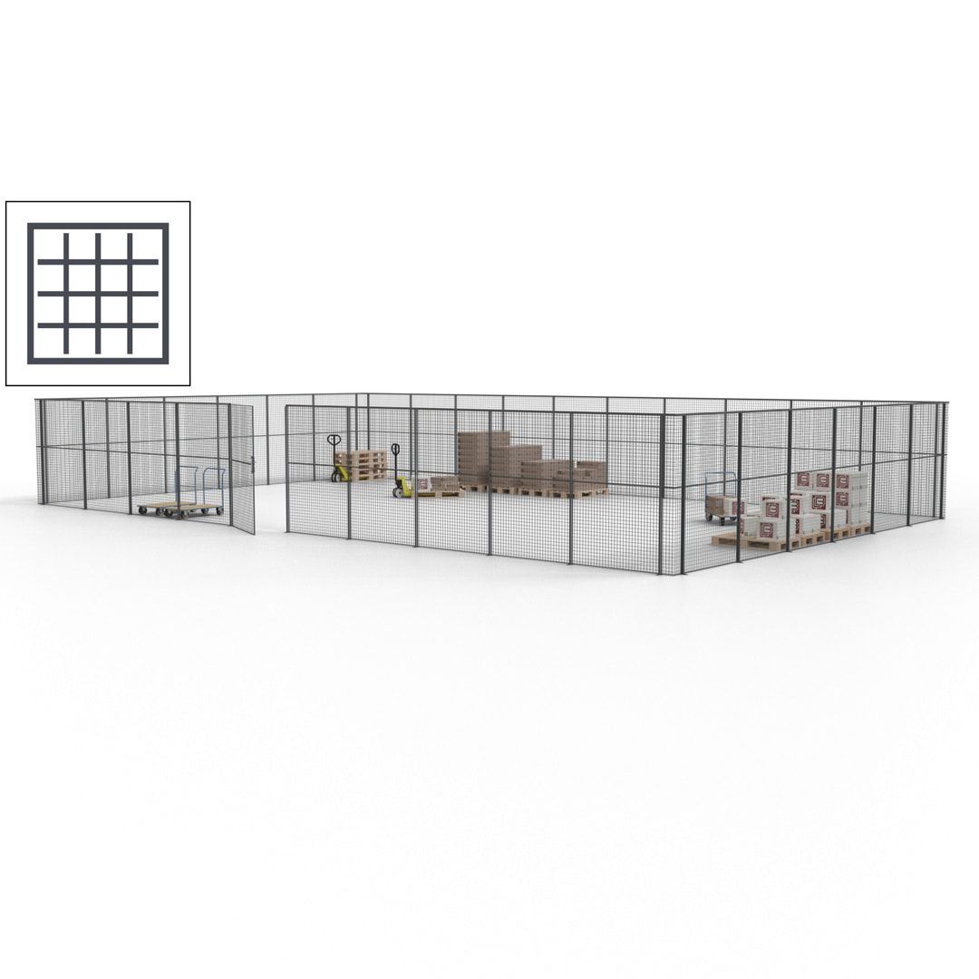 Maschinen Schutzgitter - Hallentrennwand - Sicherheitszaun - Tür - 48 m - 2.200 x 15.400 x 9.400 mm (HxBxT) - enzianblau