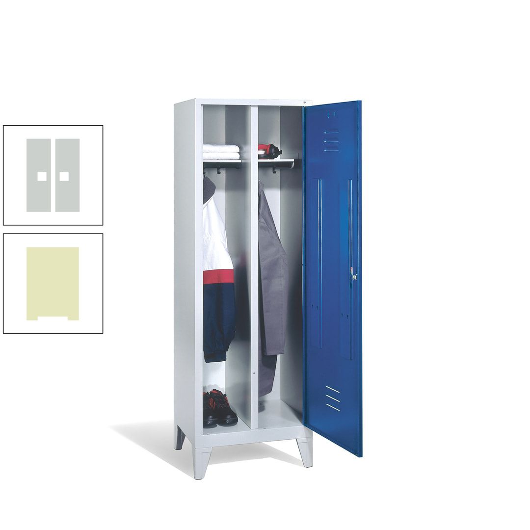 Doppel-Spind mit Großtür, Garderobenschrank mit Füßen, 2 Abteile a 300 mm, Korpus anthrazitgrau, Tür anthrazitgrau, 1.850 x 610 x 500 mm (HxBxT)