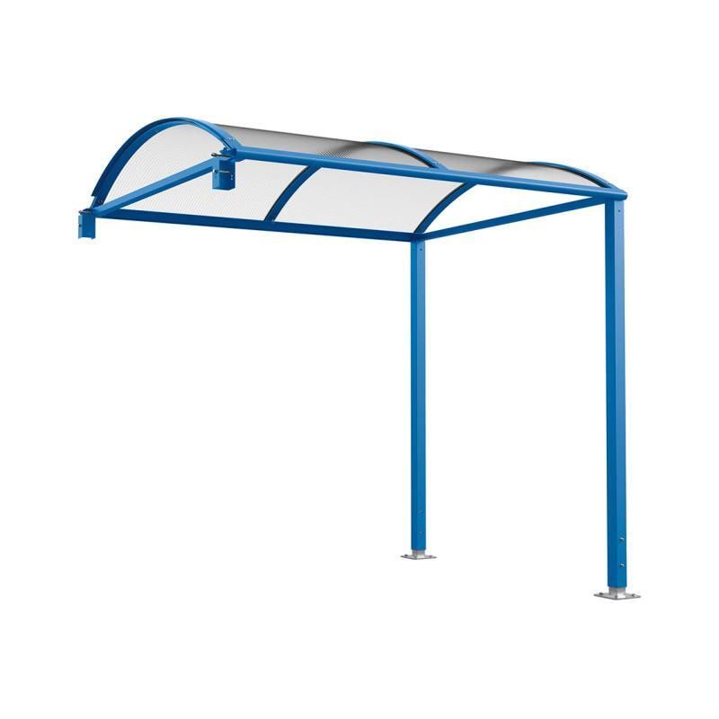 Fahrradunterstand, Fahrradüberdachung, Erweiterung, LED Beleuchtung, 2.635 x 2.500 x 2.090 mm (HxBxT), auf Bodenplatten, Regenrinne, Farbe enzianblau
