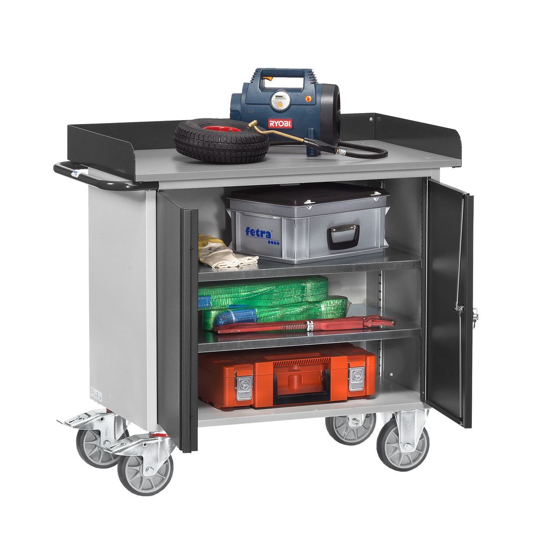Fetra - Werkstattwagen - Tragkraft 400 kg - 995 x 590 x 1.080 mm (HxBxT) - 1 Schrank - Abrollrand