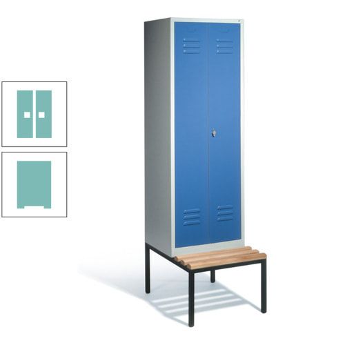 Doppel-Spindschrank, Buche Sitzbank untergebaut, 2 Abteile a 300 mm, Korpus lichtgrau, Tür anthrazitgrau, 2.090 x 610 x 815 mm (HxBxT)