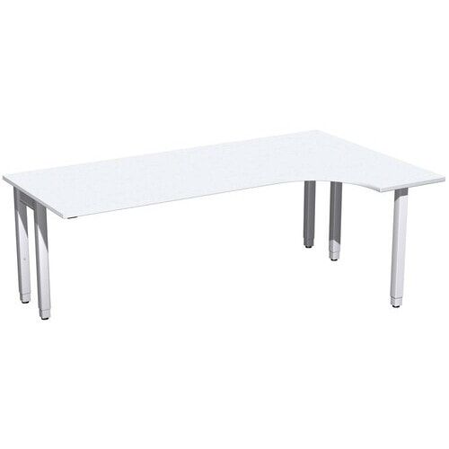 Eckschreibtisch, Ecke rechts, Füße einseitig verkürzt, 4-Fuß Quadrat Pro, höhenverstellbar, 680-800 x 1.600 x 1.200 mm (HxBxT), Dekor Ahorn