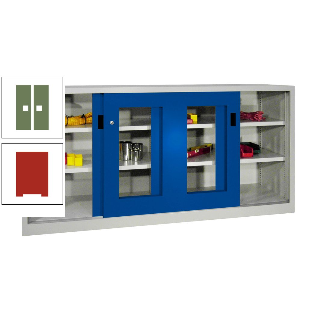 Schiebetürenschrank - Sichtfenstertüren - 1.000x2.000x400 mm (HxBxT) - 4 Böden, gepulvert - Zylinderschloss - anthrazitgrau